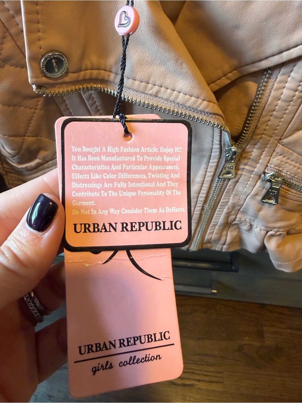 Urban Republic Blush Pink faux leather moto jacket featuring a quilted design - Picture 4 of 7